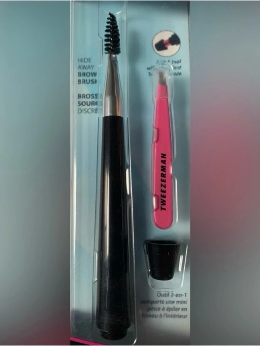 Tweezerman 2-in-1 tool Brow Brush with Mini Slant Tweezer